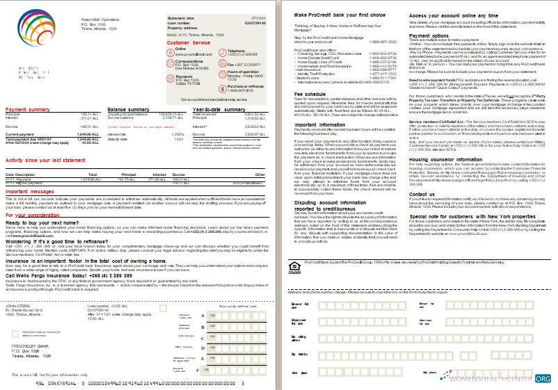 Download Albania ProCredit bank mortgage statement, 2 pages 1 2 scr Photoshop template